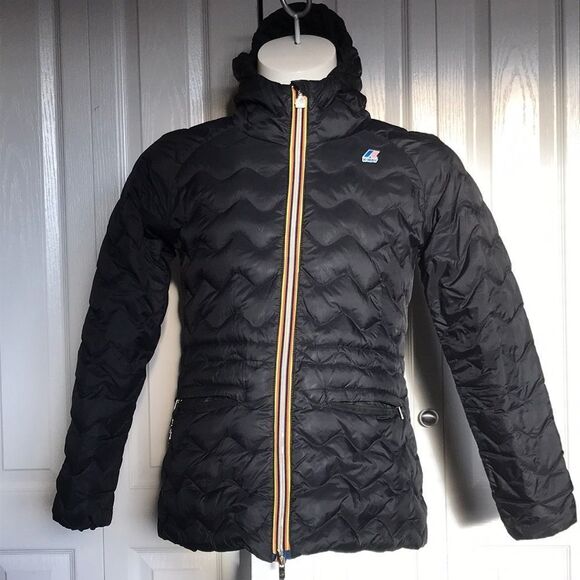 K-Way Quilted Black Puffer Jacket with Hood - Picture 1 of 8